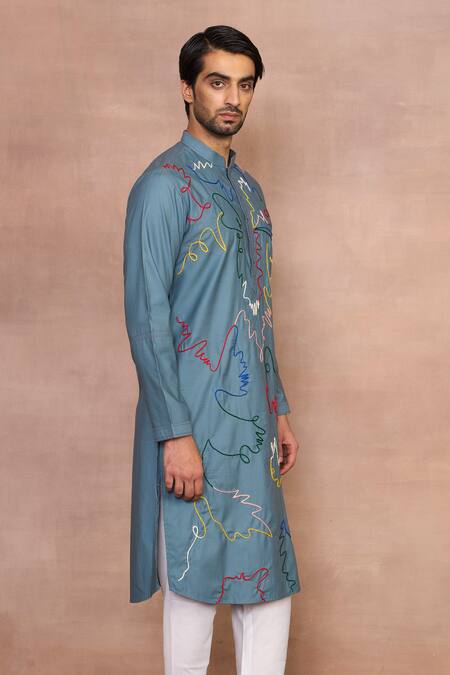 Gargee Designers_Multi Color Cotton, Silk Embroidery Parchai Kurta Set _at_Aza_Fashions