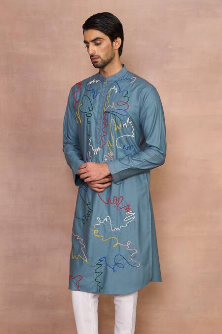 Buy_Gargee Designers_Multi Color Cotton, Silk Embroidery Parchai Kurta Set 