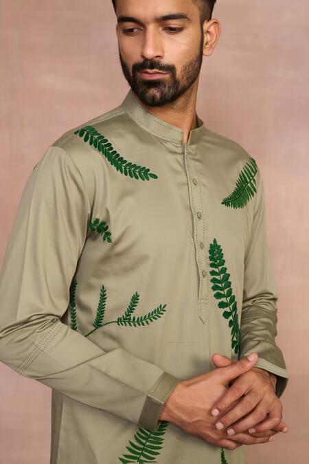 Gargee Designers Green Cotton Satin Embroidery Kurta Set at Aza Fashions Gargee Designers_Green Cotton Satin Embroidery Kurta Set _at_Aza_Fashions