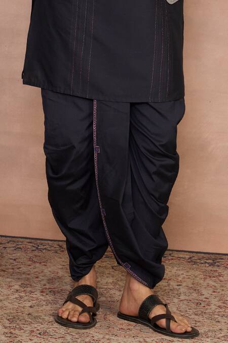 Gargee Designers_Blue Polyester, Cotton Embroidery Pyaala Grey Bundi Dhoti Set _Online_at_Aza_Fashions