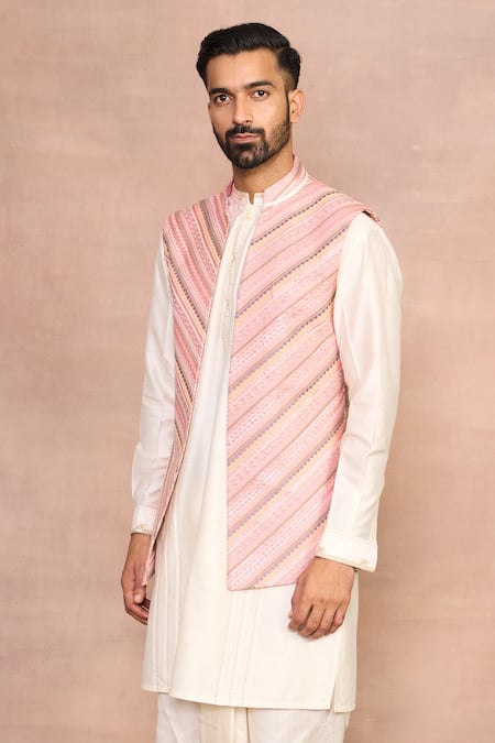Shop Gargee Designers Pink Polyester, Cotton Embroidery Bundi Dhoti Set Online at Aza Fashions Shop_Gargee Designers_Pink Polyester, Cotton Embroidery Bundi Dhoti Set _Online_at_Aza_Fashions