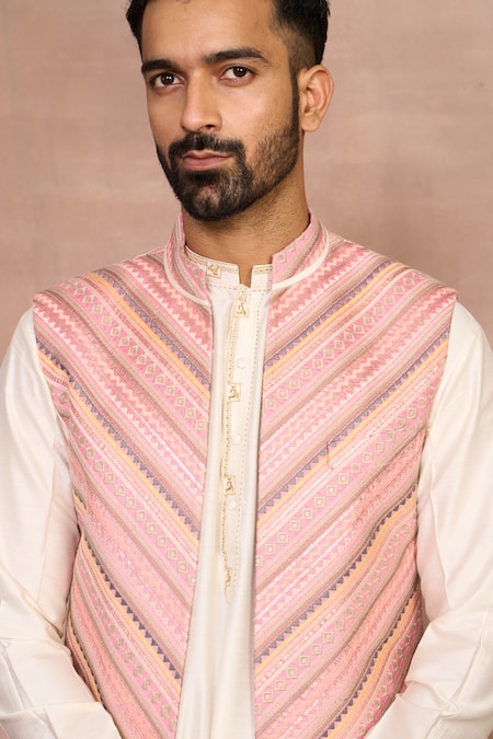 Gargee Designers Pink Polyester, Cotton Embroidery Bundi Dhoti Set at Aza Fashions Gargee Designers_Pink Polyester, Cotton Embroidery Bundi Dhoti Set _at_Aza_Fashions