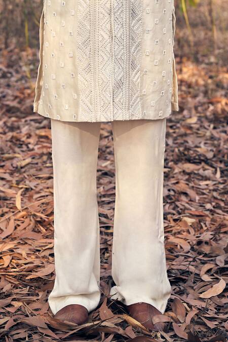 Kaaj Button Beige Silk, Cotton Embroidery Kurta Set Online at Aza Fashions Kaaj Button_Beige Silk, Cotton Embroidery Kurta Set _Online_at_Aza_Fashions