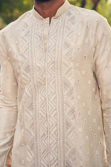 Buy Kaaj Button Beige Silk, Cotton Embroidery Kurta Set Online at Aza Fashions Buy_Kaaj Button_Beige Silk, Cotton Embroidery Kurta Set _Online_at_Aza_Fashions