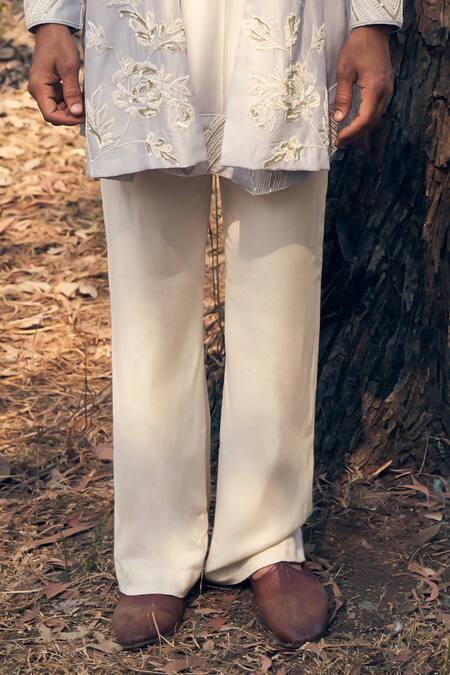 Shop Kaaj Button Blue Silk, Cotton, Embroidery Ice Bath Kurta Stole Set Online at Aza Fashions Shop_Kaaj Button_Blue Silk, Cotton, Embroidery Ice Bath Kurta Stole Set _Online_at_Aza_Fashions