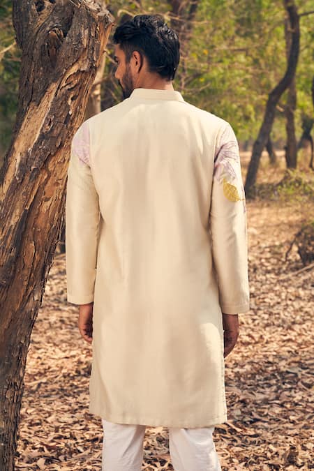 Kaaj Button Foliage Embroidered Kurta Set 