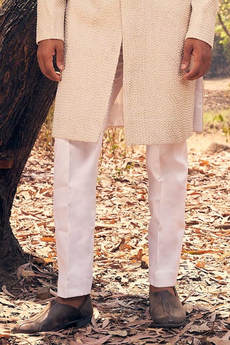 Kaaj Button Beige Silk, Cotton Satin Art Deco Sherwani Set Online at Aza Fashions Kaaj Button_Beige Silk, Cotton Satin Art Deco Sherwani Set _Online_at_Aza_Fashions