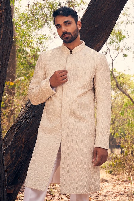 Kaaj Button Art Deco Sherwani Set 