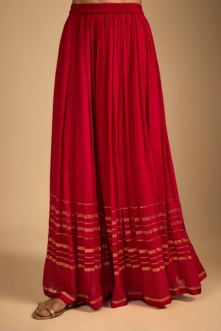 Buy_Nadima Saqib_Red Chanderi, Tissue, Organza, Georgette Embroidery Collared Kurta Set _Online_at_Aza_Fashions