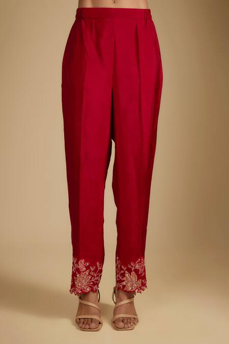 Nadima Saqib Red Chanderi, Tissue, Silk, Georgette Anarkali Set With Pant And Dupatta Online at Aza Fashions Nadima Saqib_Red Chanderi, Tissue, Silk, Georgette Anarkali Set With Pant And Dupatta _Online_at_Aza_Fashions