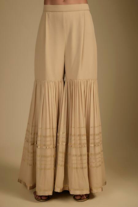 Nadima Saqib Beige Chanderi, Tissue, Georgette Embroidery Round Neck Kurta Set Online at Aza Fashions Nadima Saqib_Beige Chanderi, Tissue, Georgette Embroidery Round Neck Kurta Set _Online_at_Aza_Fashions