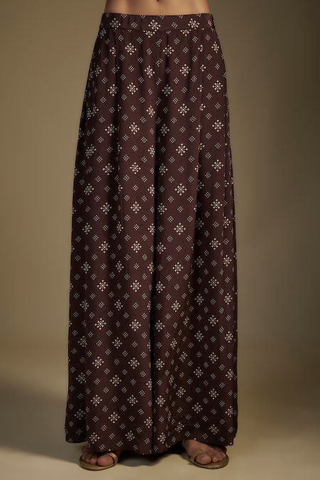 Shop_Nadima Saqib_Brown Crepe, Organza Sequins, Printed Kurta Set With Palazzo And Dupatta _Online_at_Aza_Fashions