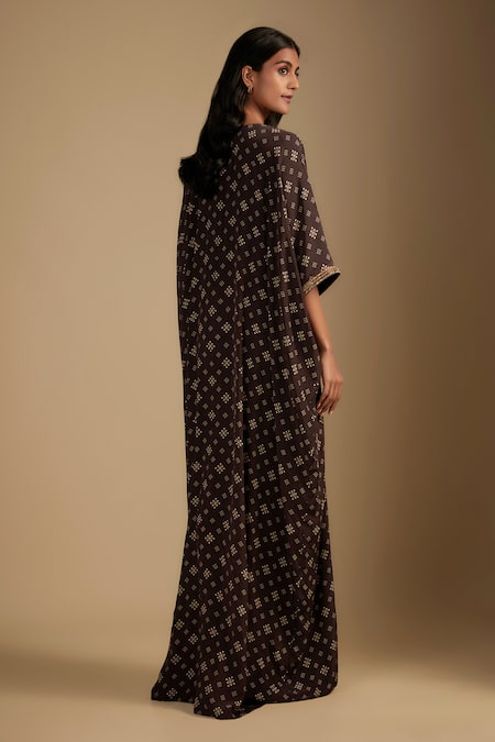 Nadima Saqib Brown Printed Designer Kaftan 