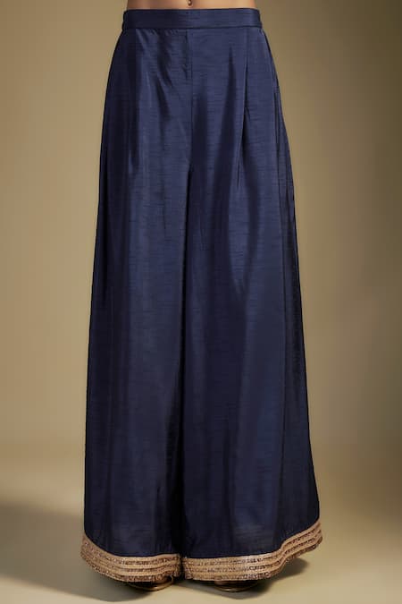 Buy_Nadima Saqib_Navy Crepe, Silk, Georgette Sequins, Zari Blue Designer Kurta Set With Dupatta _Online_at_Aza_Fashions