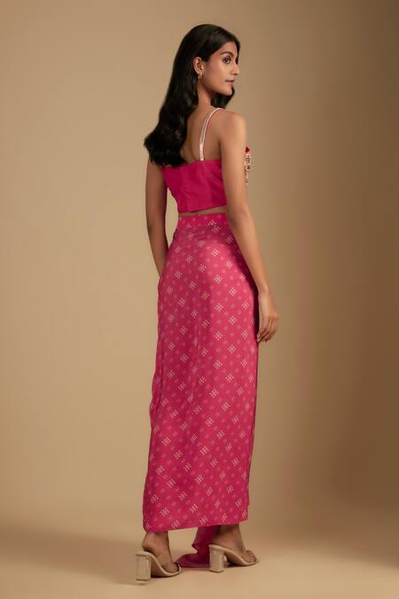 Nadima Saqib_Fuchsia Silk, Crepe Sequins Pink Embellished Blouse And Draped Skirt Set _Online_at_Aza_Fashions
