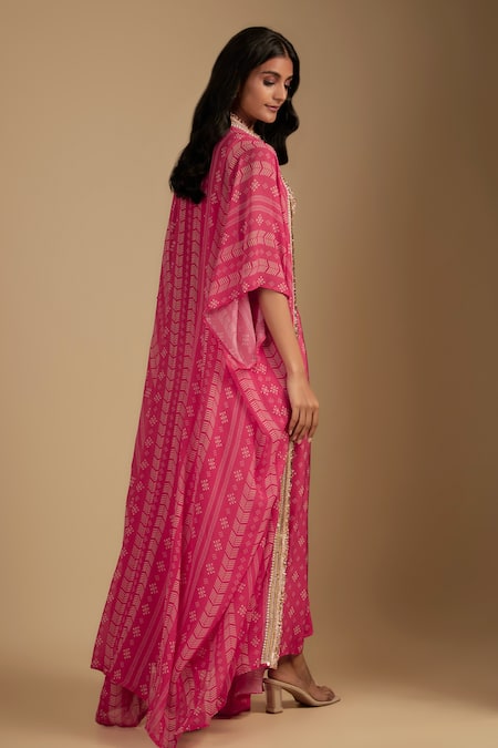 Nadima Saqib Fuchsia Pink Embellished Blouse & Draped Skirt Set 