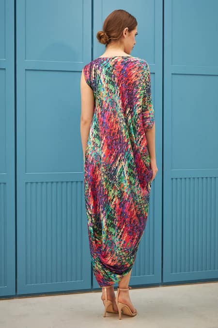 Naina Seth Multi Color Draped Midi Dress 