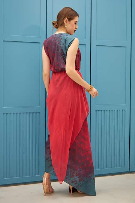 Naina Seth Red & Teal Blue Designer Gown 