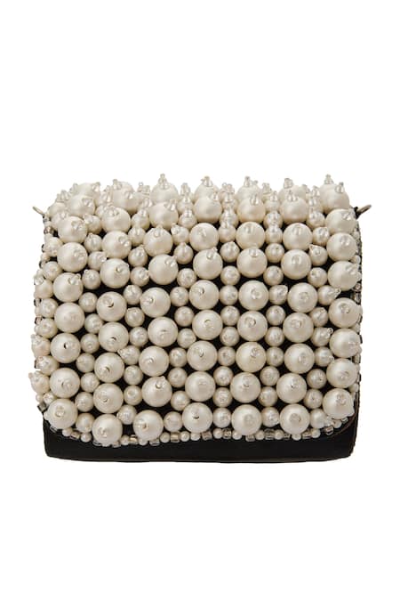 Nazaakat By Samara Singh Black Velvet Pearl Embellished Clutch 