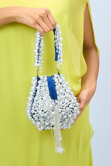 Nazaakat By Samara Singh_Blue Beads Velvet Embellished Potli Bag _Online_at_Aza_Fashions