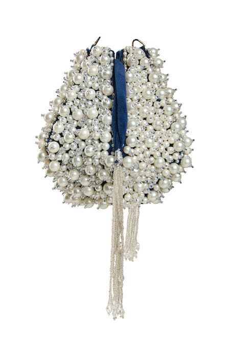 Nazaakat By Samara Singh Blue Velvet Embellished Potli Bag 