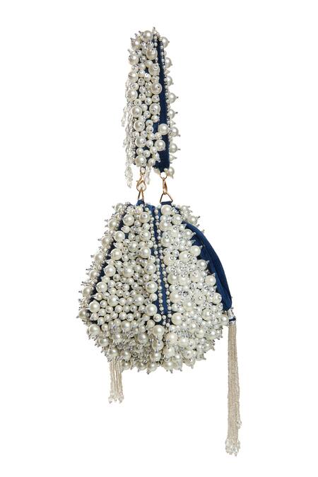 Shop_Nazaakat By Samara Singh_Blue Beads Velvet Embellished Potli Bag _Online_at_Aza_Fashions
