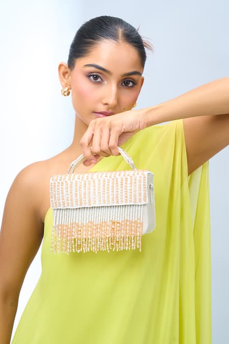 Samyukta Singhania Beaded Off White Velvet Clutch 