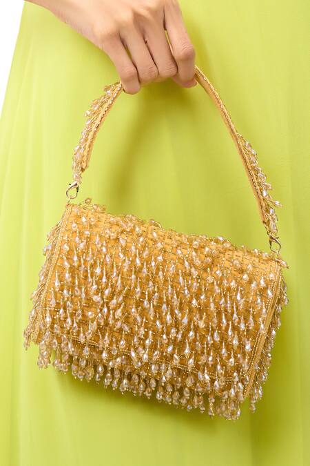Nazaakat By Samara Singh Gold Beads, Sequins Suede Handbag With Beaded Embellishments Online at Aza Fashions Nazaakat By Samara Singh_Gold Beads, Sequins Suede Handbag With Beaded Embellishments _Online_at_Aza_Fashions