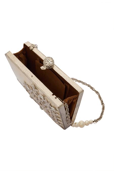 Buy_Nazaakat By Samara Singh_Silver Rhinestones Embellished Clutch With Chain_Online_at_Aza_Fashions