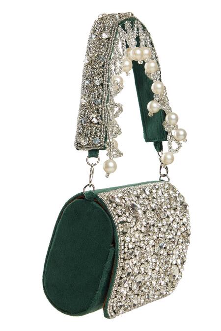 Buy Nazaakat By Samara Singh Green Rhinestones, Pearls Embellished Velvet Clutch Bag Online at Aza Fashions Buy_Nazaakat By Samara Singh_Green Rhinestones, Pearls Embellished Velvet Clutch Bag _Online_at_Aza_Fashions