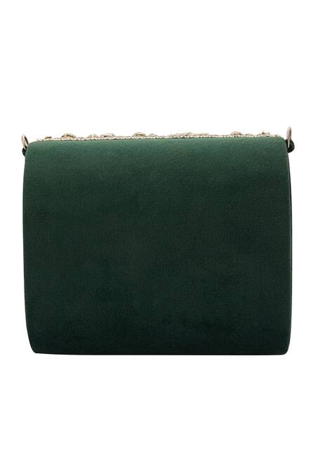 Nazaakat By Samara Singh Green Rhinestones, Pearls Embellished Velvet Clutch Bag at Aza Fashions Nazaakat By Samara Singh_Green Rhinestones, Pearls Embellished Velvet Clutch Bag _at_Aza_Fashions