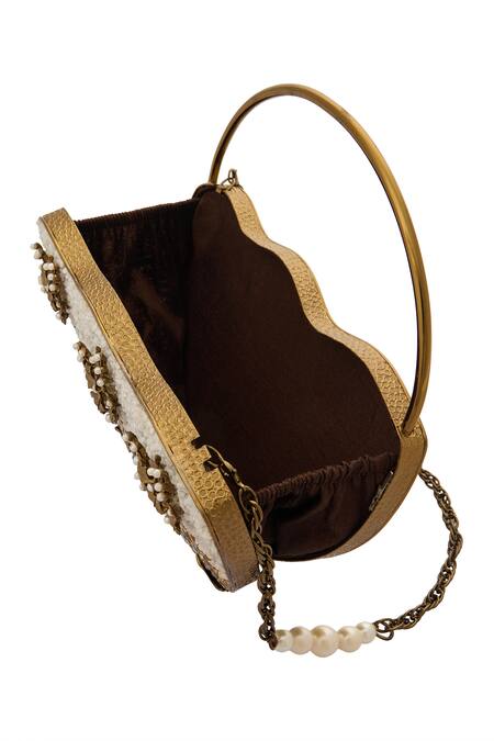 Buy Nazaakat By Samara Singh Gold Beads Embellished Clutch Bag Buy_Nazaakat By Samara Singh_Gold Beads Embellished Clutch Bag