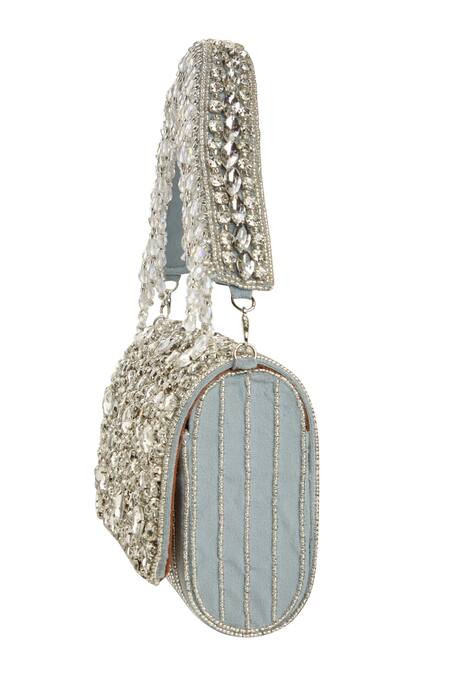 Nazaakat By Samara Singh Gray Sequins, Crystals Embellished Velvet Clutch Bag Online at Aza Fashions Nazaakat By Samara Singh_Gray Sequins, Crystals Embellished Velvet Clutch Bag _Online_at_Aza_Fashions