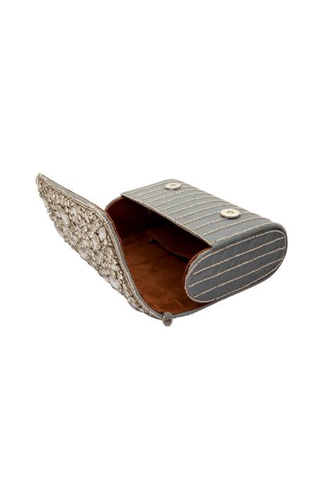 Buy Nazaakat By Samara Singh Gray Sequins, Crystals Embellished Velvet Clutch Bag Online at Aza Fashions Buy_Nazaakat By Samara Singh_Gray Sequins, Crystals Embellished Velvet Clutch Bag _Online_at_Aza_Fashions