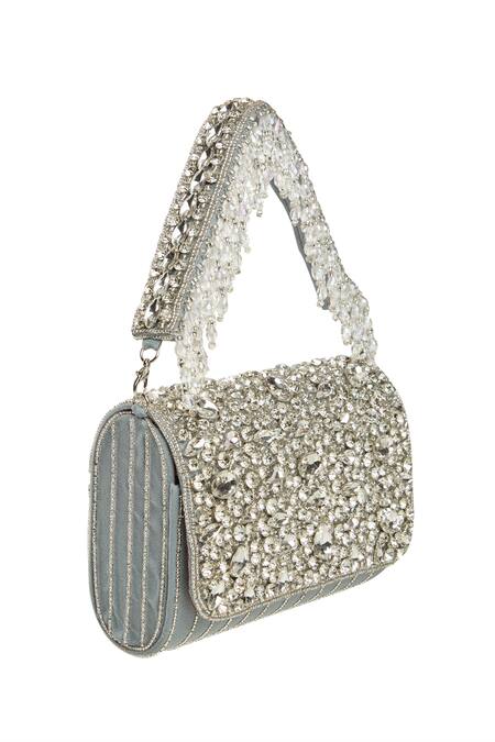 Nazaakat By Samara Singh Gray Sequins, Crystals Embellished Velvet Clutch Bag at Aza Fashions Nazaakat By Samara Singh_Gray Sequins, Crystals Embellished Velvet Clutch Bag _at_Aza_Fashions