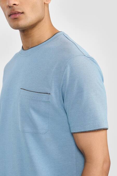 Buy_Perona_Blue Cotton, Polyester Solid Designer T-shirt _Online_at_Aza_Fashions