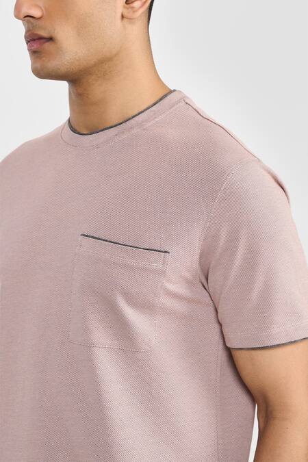 Shop Perona Pink Cotton, Polyester Kairo Designer T-shirt Online at Aza Fashions Shop_Perona_Pink Cotton, Polyester Kairo Designer T-shirt _Online_at_Aza_Fashions