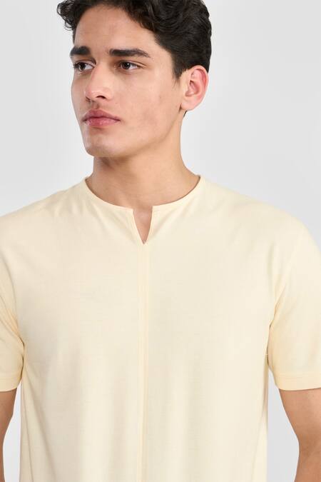 Buy_Perona_Beige Cotton Designer T-shirt _Online_at_Aza_Fashions