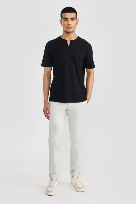 Shop Perona Black Cotton Designer T-shirt at Aza Fashions Shop_Perona_Black Cotton Designer T-shirt _at_Aza_Fashions