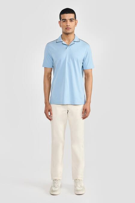 Perona_Blue Cotton Designer T-shirt _Online_at_Aza_Fashions