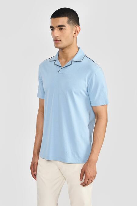 Buy_Perona_Blue Cotton Designer T-shirt _Online_at_Aza_Fashions