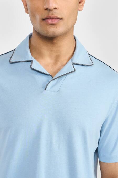 Shop_Perona_Blue Cotton Designer T-shirt _Online_at_Aza_Fashions