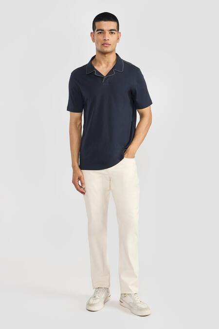 Perona_Blue Cotton Navy Designer T-shirt _Online_at_Aza_Fashions