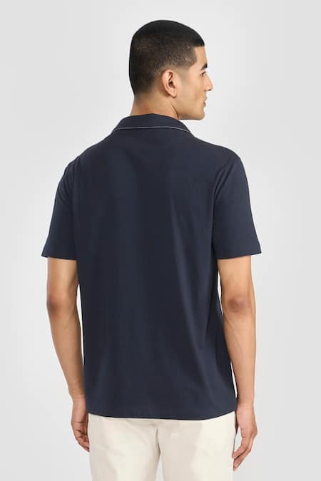Perona Navy Blue Cotton Designer T-Shirt 