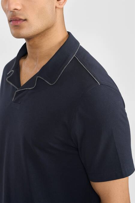 Shop_Perona_Blue Cotton Navy Designer T-shirt _Online_at_Aza_Fashions