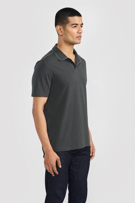 Perona_Green Cotton Designer Polo T-shirt _Online_at_Aza_Fashions