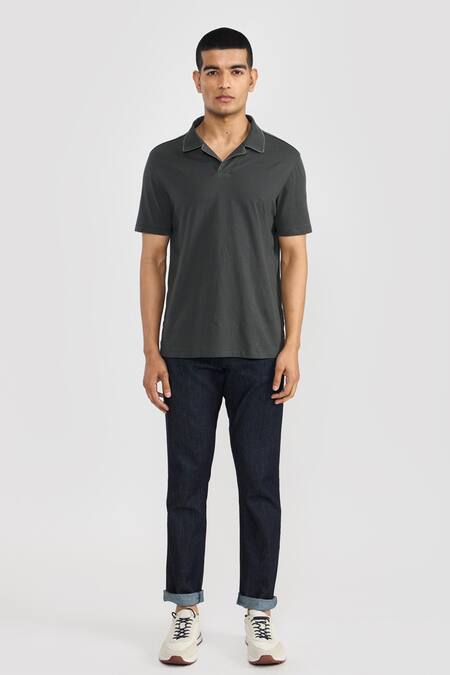 Buy_Perona_Green Cotton Designer Polo T-shirt _Online_at_Aza_Fashions