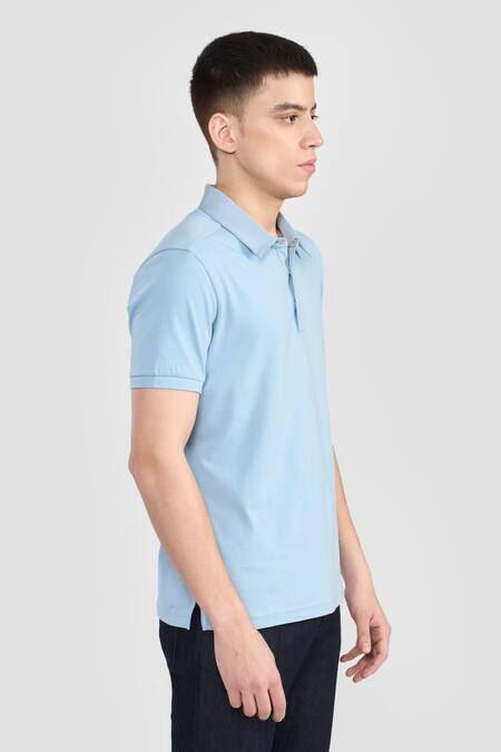 Perona_Blue Cotton, Linen Designer Ice T-shirt _Online_at_Aza_Fashions