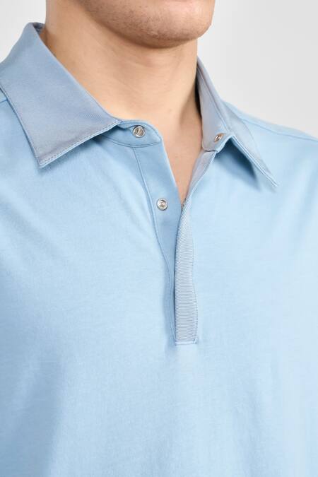 Buy_Perona_Blue Cotton, Linen Designer Ice T-shirt _Online_at_Aza_Fashions