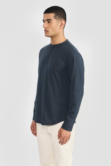 Perona_Blue Polyester, Cotton Hendrick Long Sleeve T-shirt _Online_at_Aza_Fashions
